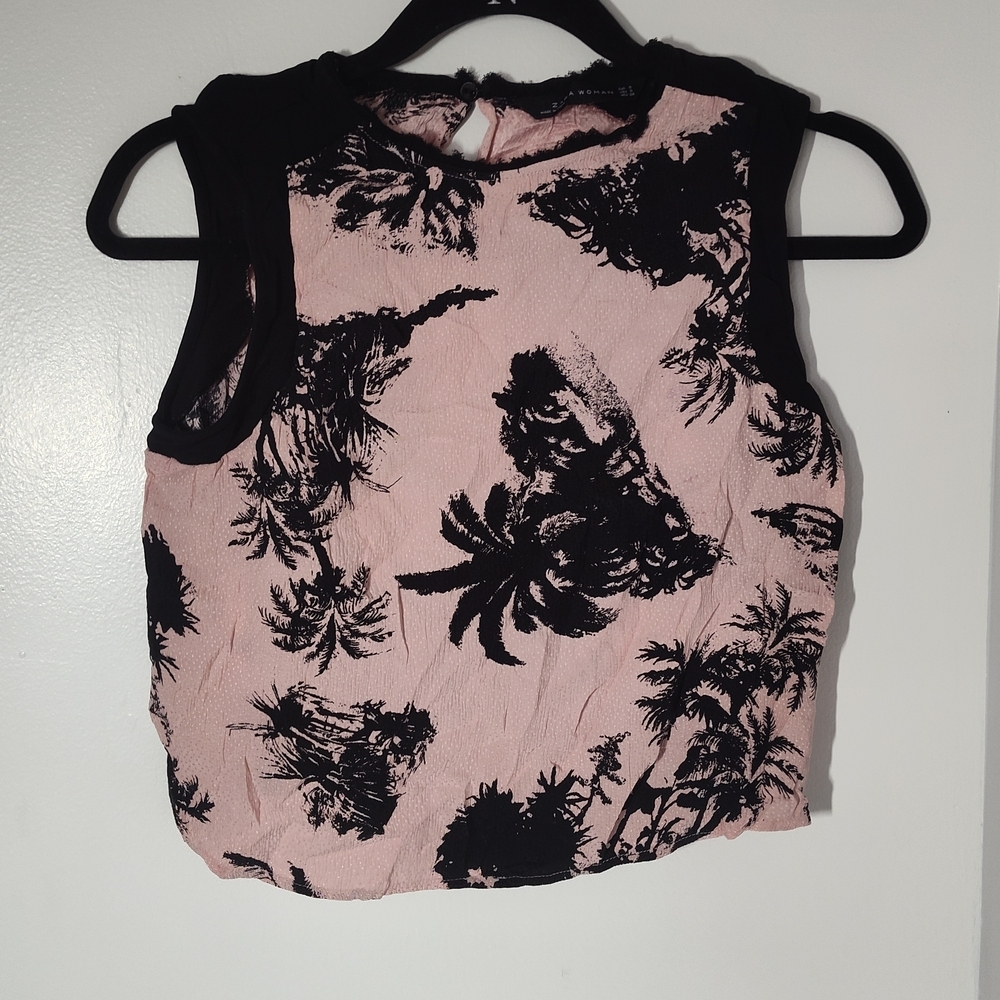 Zara Black and Pink Palm Tree Tank Top